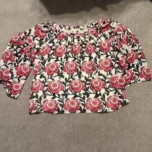 LOFT pink and Black Floral Shirt with bell sleeve